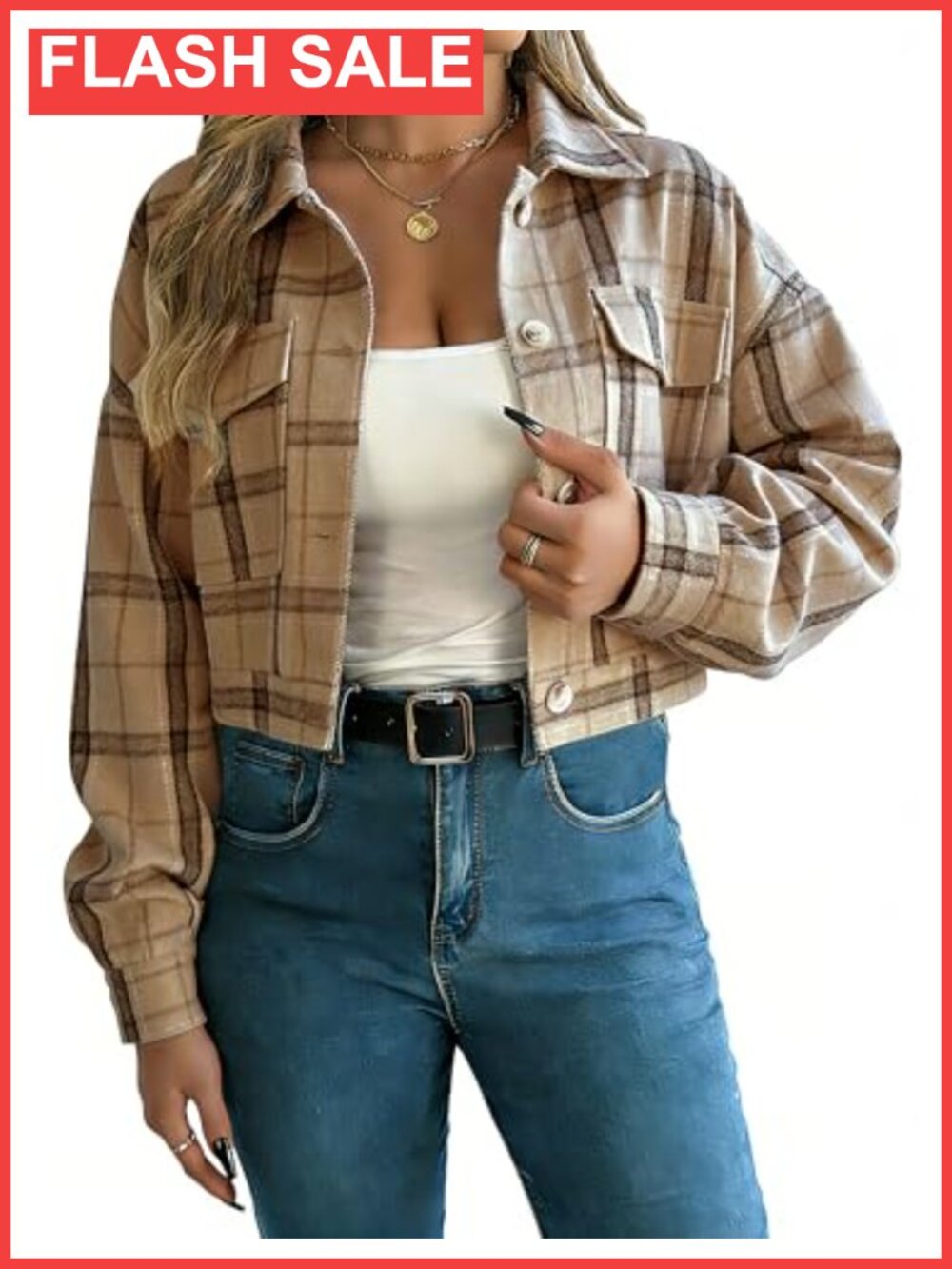 Cropped Plaid Flannel Shacket Button Up Fall Jacket